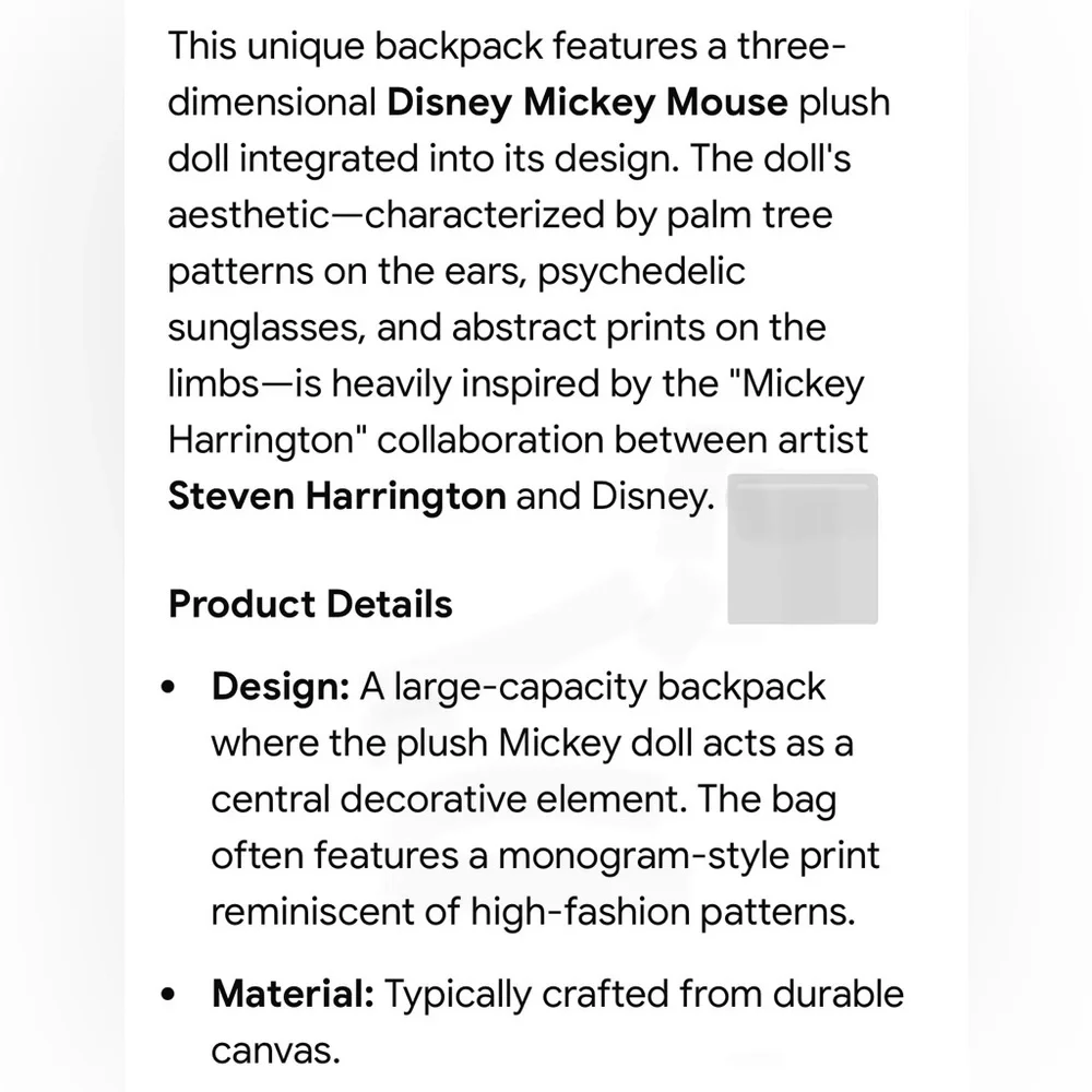 🆕 Unique Psychedelic - 3D - “Tuxedo Mickey” Mouse Plush - Black Tote - Backpack